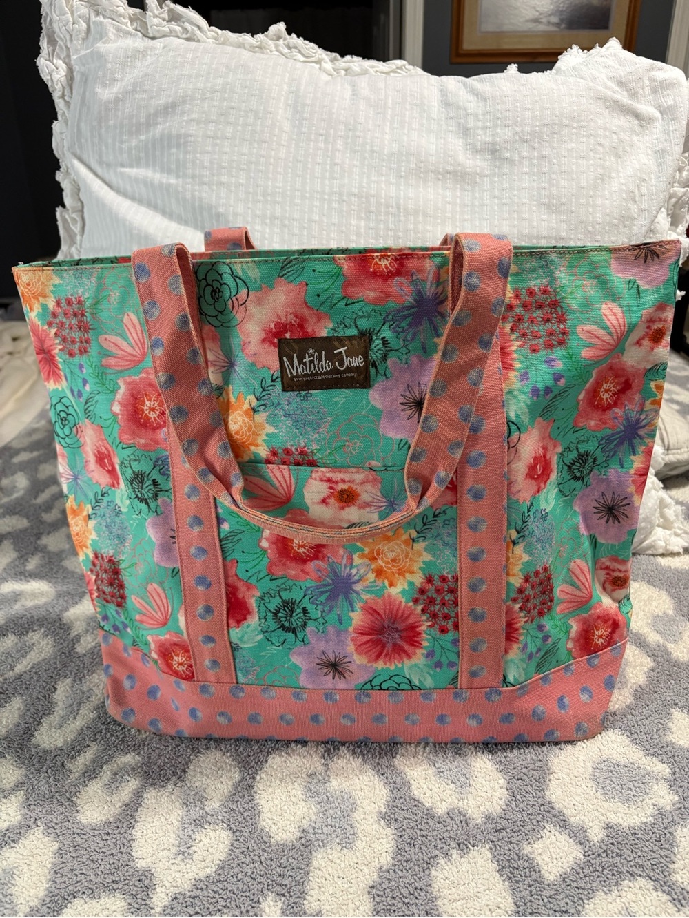 Matilda Jane Relaxing Sunshine Pink Floral & Dots Shopping Tote Beach Bag